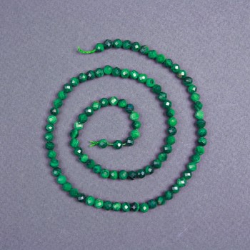 Malachite Beads, Natural Stone, Faceted Round Bead, 4 mm ±, On Thread, Length 40 cm+