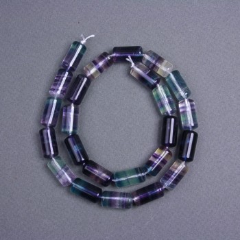 Fluorite beads, natural stone, barrel-shaped, 17×8 mm diameter, on a thread, length 40 cm ±