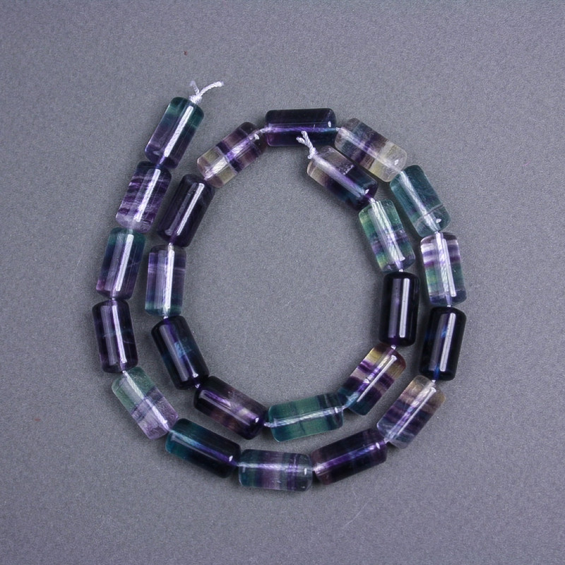 Fluorite beads, natural stone, barrel-shaped, 17×8 mm diameter, on a thread, length 40 cm ±