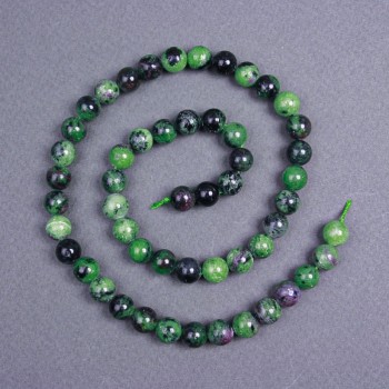 Zoisite beads, natural stone, smooth round beads, 8 mm diameter ±, on a string, length 40 cm+