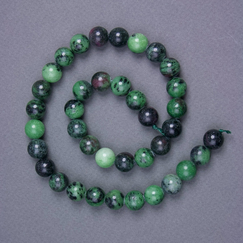 Zoisite Beads, Natural Stone, Smooth Round Bead, Diameter 10.5 mm ± on a thread, Length 39 cm ±