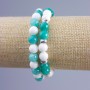 Couple's bracelet with jadeite, amazonite, and white agate (acrylic imitation), 8 mm diameter ± smooth beads on an elastic band, length 18 cm
