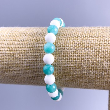 Jadeite Bracelet, White Agate (Acrylic Imitation), 8mm Smooth Beads on Elastic, Length 18 cm+
