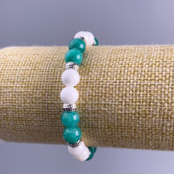 Amazonite Bracelet, White Agate (Imitation Acrylic), bead diameter about 8.5 mm, smooth beads with silver inlays on elastic, length 18 cm+
