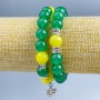 Bracelet 'Ukraine' paired Nephrite, Citrine (imitation acrylic), diameter 10mm +/- smooth beads with silver inserts on elastic, length 18cm+