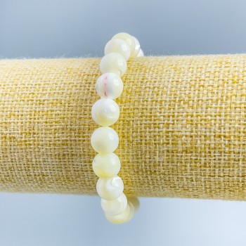 Bracelet White Mother-of-Pearl, smooth beads, 9mm diameter ±, length 18 cm (stretch)
