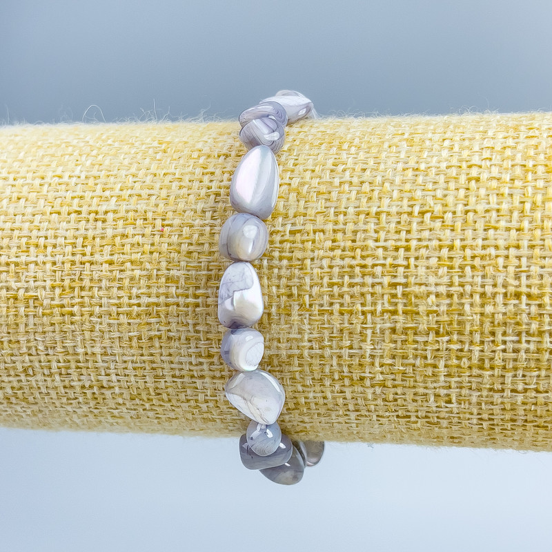 Gray Mother-of-Pearl Faceted Bracelet, Bead Diameter 8x6 mm ±, Length 18 cm (Stretch)