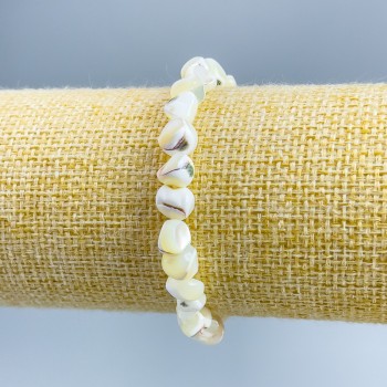 Bracelet White Mother-of-Pearl Faceted Beads, 8×6 mm, length 18 cm (stretch)