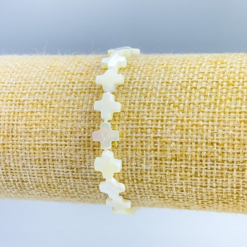 Bracelet with mother-of-pearl crosses, diameter 8×8×3 mm, length 18 cm (stretch)