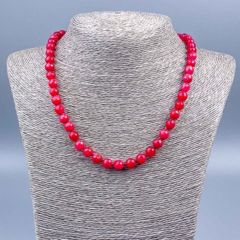 Raspberry Tourmaline Necklace with Faceted Bead, 8 mm diameter, 48 cm length