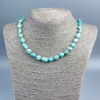 Larimar Necklace with natural larimar beads, diameter 12×8 mm, length 48 cm