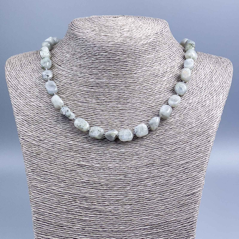 Labradorite Necklace, Faceted Natural Stone, Diameter 13x7x5 mm, Length 47 cm