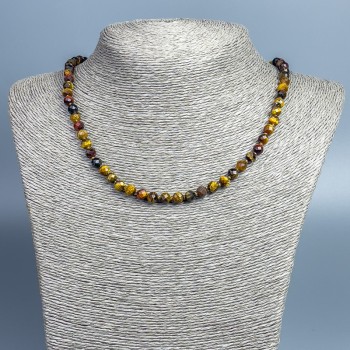 Necklace of Tiger's Eye, Bull's Eye, Hawk's Eye faceted bead, 6mm diameter, 46cm length +