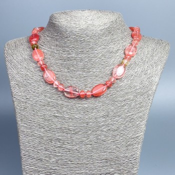 Chalcedony Necklace of Natural Stone with Oval Beads, 18×12 mm, Rondelle 8×5 mm, Length 46 cm