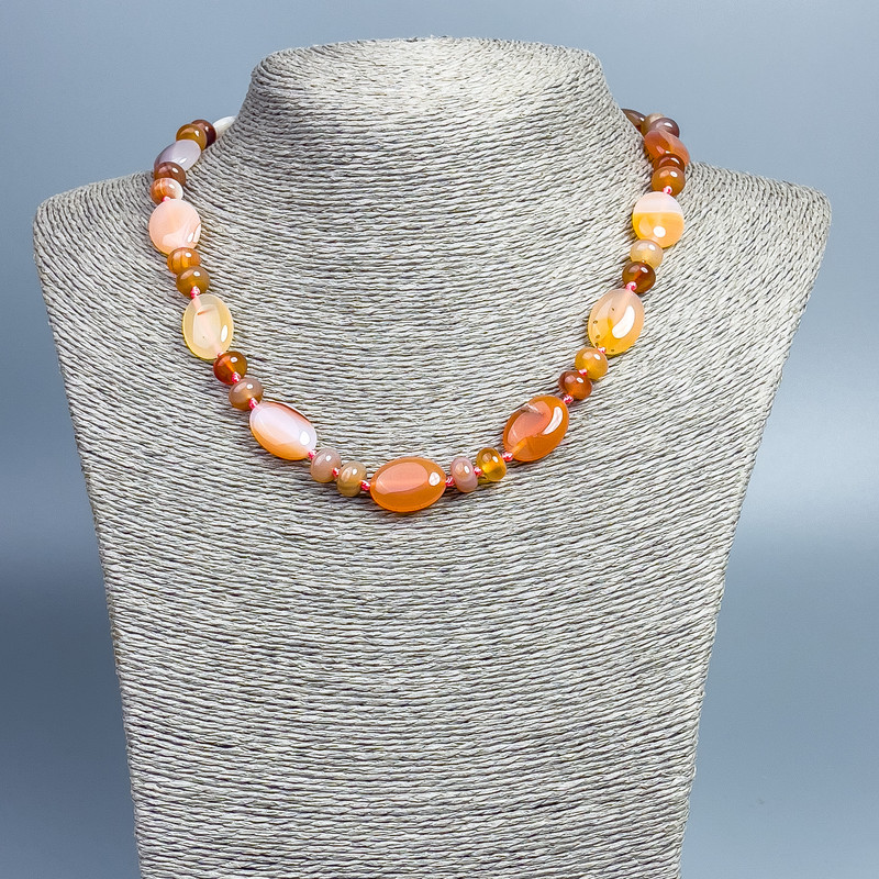 Carnelian Necklace with natural stone, oval 18×12 mm, rondels 8×5 mm, length 46 cm