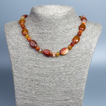 Agate Necklace of Natural Stone, Oval, diameter 18x12 mm +-, rondelles 8x5 mm +-, length 48 cm +