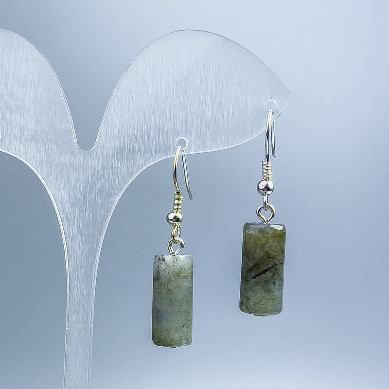 Labradorite Cylindrical Earrings, 16.5×8 mm