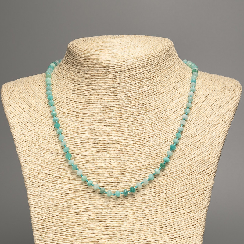 Faceted Amazonite Necklace, Rondelle Beads, Diameter 5×3.5 mm, Length 47 cm +
