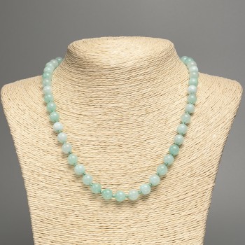 Larimar natural stone necklace with smooth beads, 8 mm diameter, 51 cm length