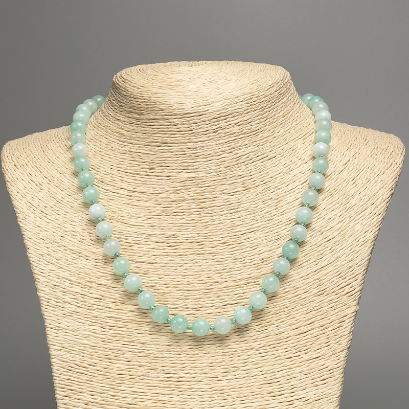 Larimar natural stone necklace with smooth beads, 8 mm diameter, 51 cm length
