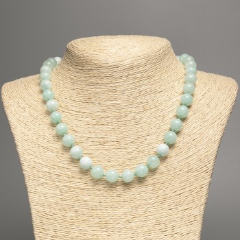 Larimar natural stone necklace, smooth beads, diameter 10 mm ±, length 49 cm ±
