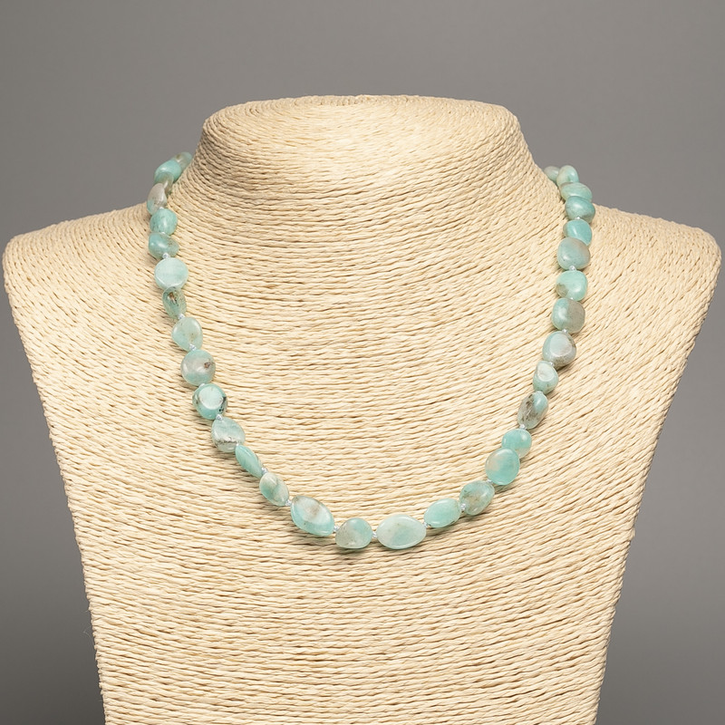 Beaded necklace of natural amazonite stones, faceted, 8×10 mm, length 48 cm +
