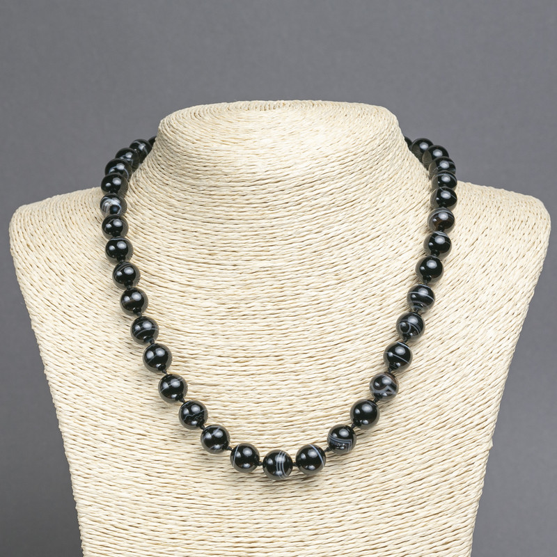 Natural Agate Bead Necklace - Smooth Bead, 10mm Diameter, 45cm Length