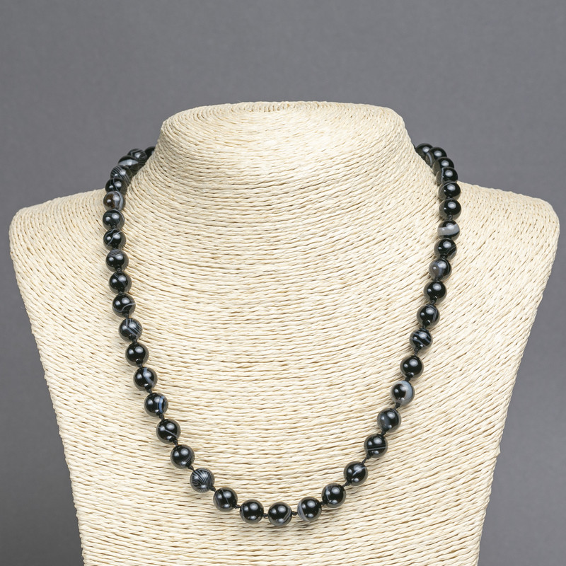 Necklace with natural agate beads, smooth round beads, 8 mm diameter, 45 cm length
