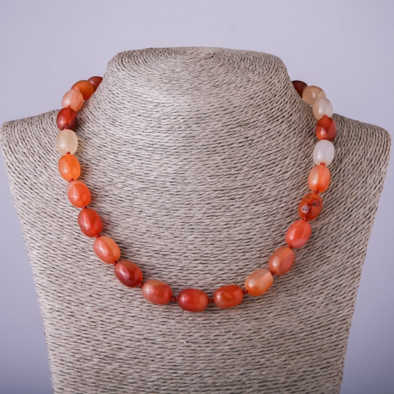 Natural carnelian necklace 'Barrel', bead size 10x14 mm, length 47 cm