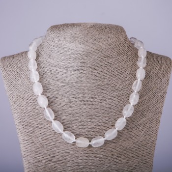 Natural quartz gemstone necklace 'Barrel', diameter 10x14 mm, length 47 cm