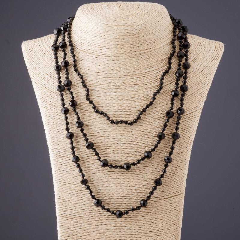 Three-tier necklace 'Agate' (named after ) Czech glass black faceted beads 4-8mm