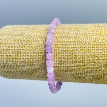 Kunzite Bracelet with Natural Stone, Faceted Cubes, Bead Diameter 5.5 mm, Length 18 cm (Stretch)