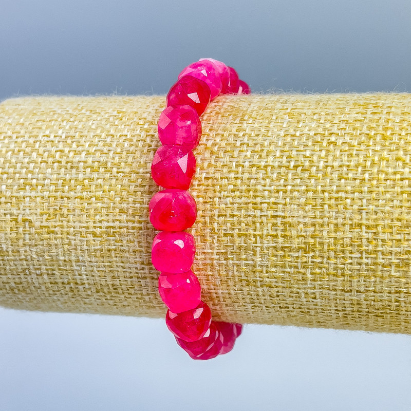 Pink tourmaline bracelet with natural stone, faceted cube, 9×9 mm diameter, 18 cm length (stretch)