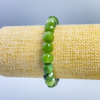 Canadian Jadeite Bracelet, Natural Stone, Faceted Cube Beads, 9x9 mm Diameter, 18 cm Length (Stretch)