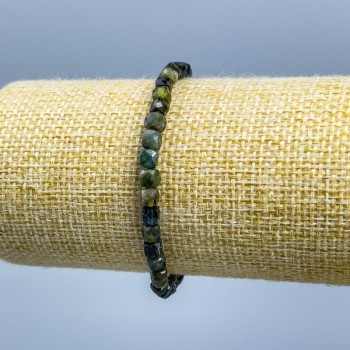 Green Tourmaline Bracelet, Natural Gemstone, Faceted Cube, 4x4 mm, 18 cm (Stretch)