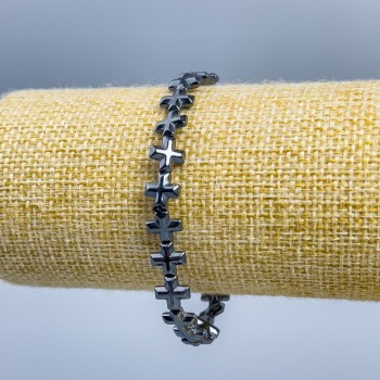 Hematite Cross Bracelet, 8x8x3 mm diameter +/-, length 18 cm (stretch)
