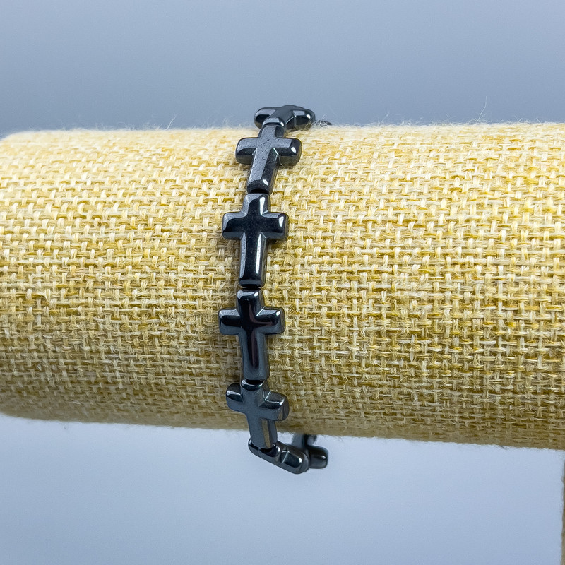 Hematite Cross Bracelet, diameter 14×10 mm, length 18 cm (stretch)