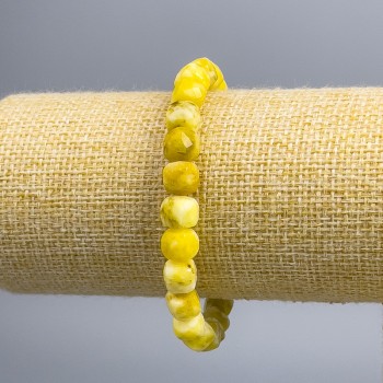 Yellow Jadeite Bracelet with Faceted Cubes, Natural Stone, 7.5×7.5 mm diameter, 18 cm length (stretch)