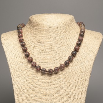 Leopard Jasper Necklace, Smooth Beads 10 mm