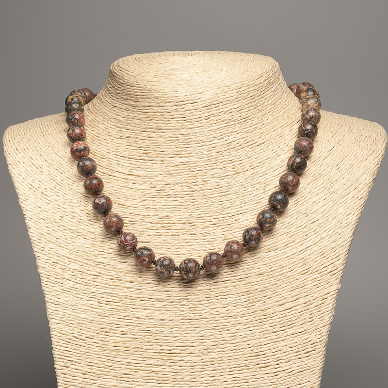 Leopard Jasper Necklace, Smooth Beads 10 mm