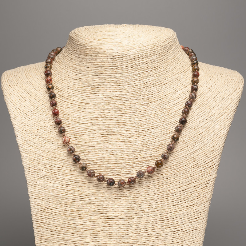 Necklace Leopard Jasper (imit. acrylic) smooth bead, diameter 6 mm, length 48 cm