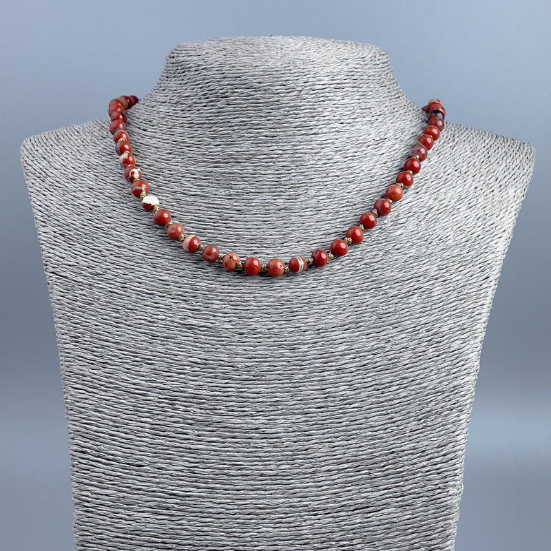 Red jasper necklace with smooth beads, 6± mm diameter, 48 cm length