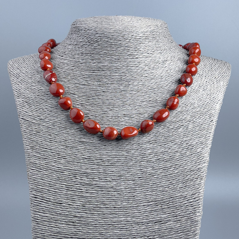 Red Jasper Faceted Bead Necklace, 10x12 mm diameter, 48 cm length