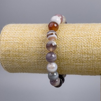 Botswana agate natural stone bracelet, smooth beads, 10 mm diameter, 18 cm length, stretch
