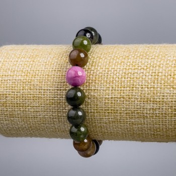 Tourmaline Bracelet (Imitation) Smooth Beads, 10 mm Diameter, 18 cm Length, Stretch
