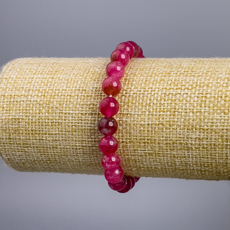 Watermelon Tourmaline Bracelet (Imitation) Smooth Beads, Diameter 8± mm, Length 18 cm, Stretch