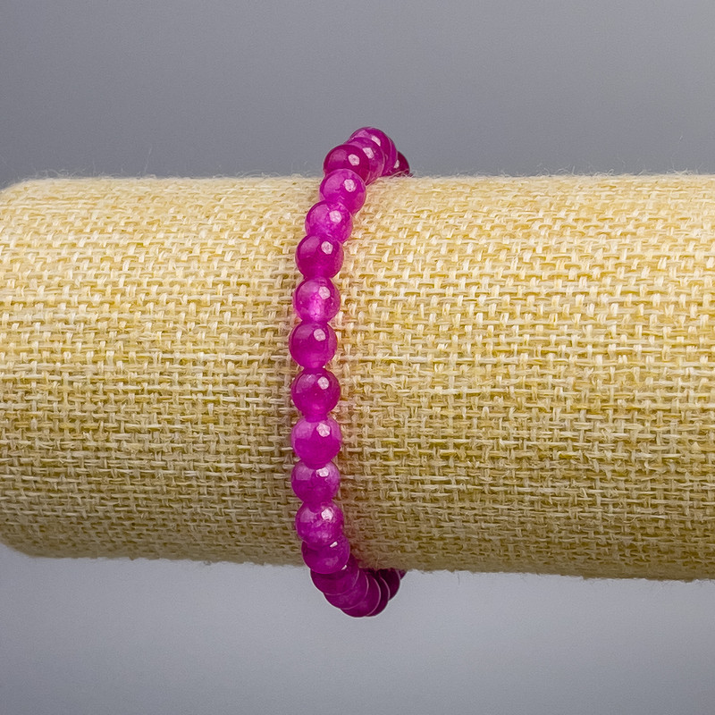Bracelet 'Tourmaline' (Imitation) Raspberry Smooth Bead, 6 mm diameter, 18 cm length, Stretch