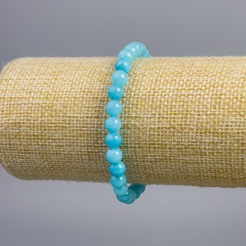 Blue Aquamarine Bracelet with Smooth Beads, 6± mm Diameter, 18 cm Stretch