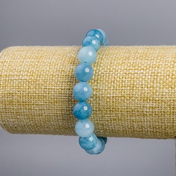 Cornflower Blue Aquamarine Bead Bracelet, smooth beads, 10± mm diameter, 18 cm length, stretch bracelet