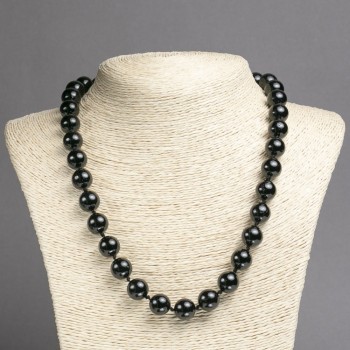 Natural Black Tourmaline Necklace with Smooth Beads, 12 mm Diameter, 45 cm Length